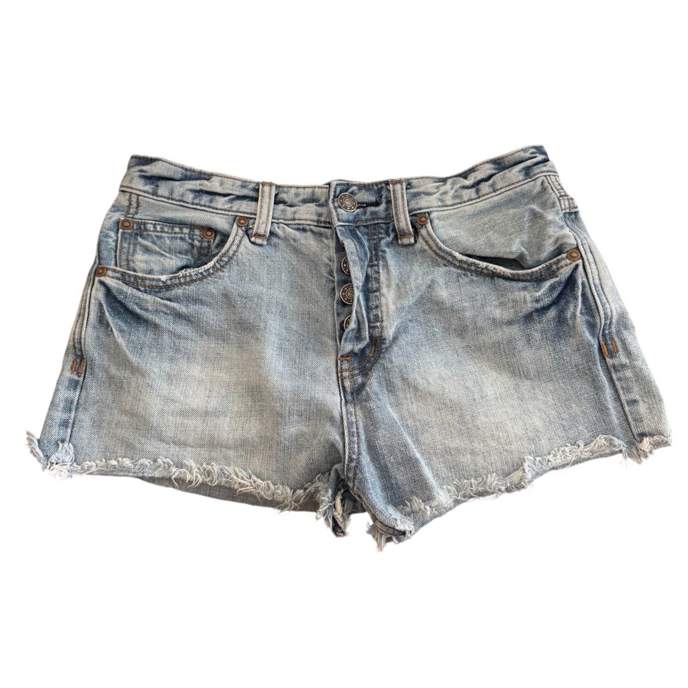 Free People Light Washed Denim Cutoff Shorts Button Fly Raw Hems Women's Size 26